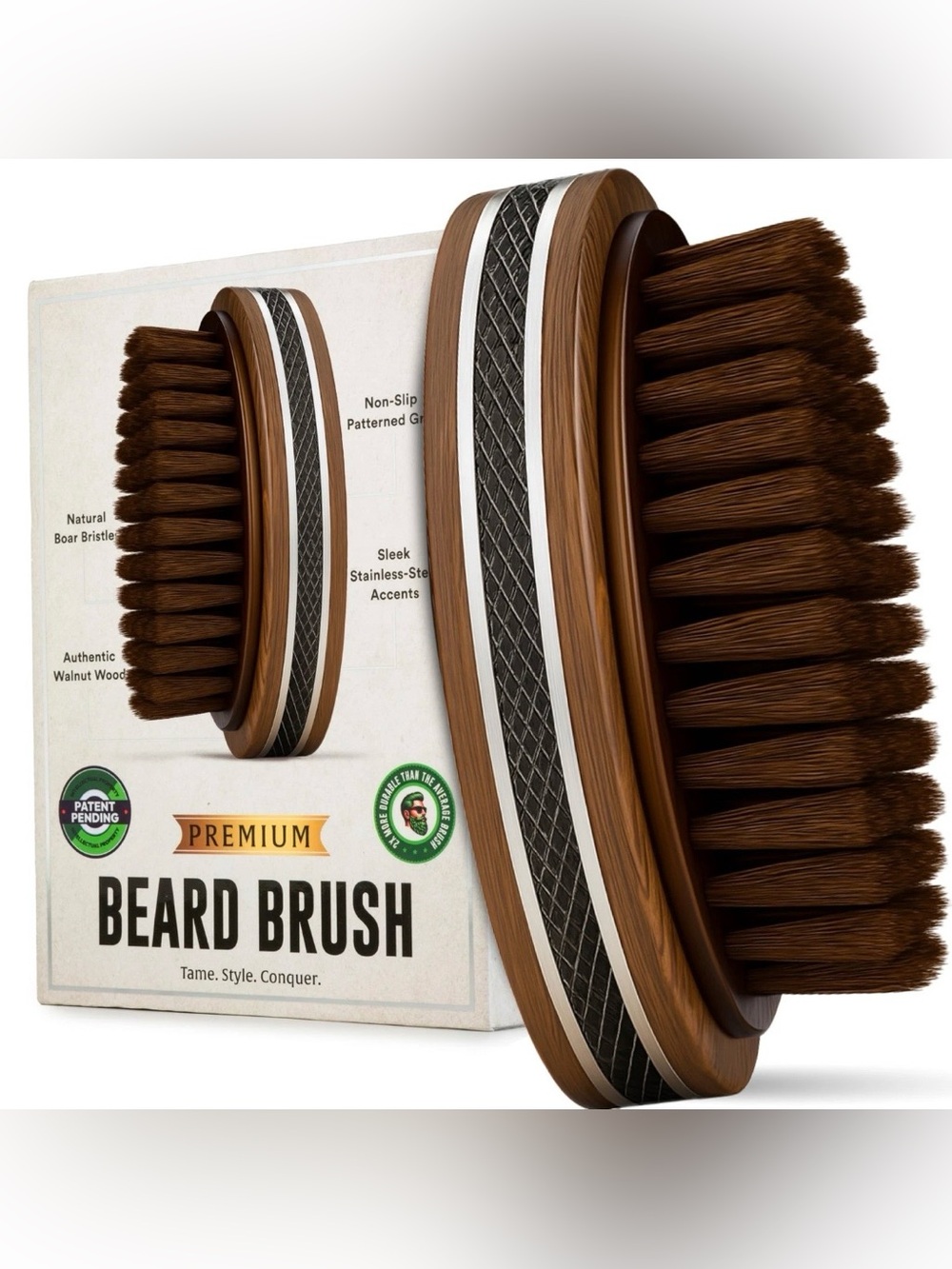 Alpha Organics Premium Beard Brush | Natural Boar Bristle & Walnut Wood NIB